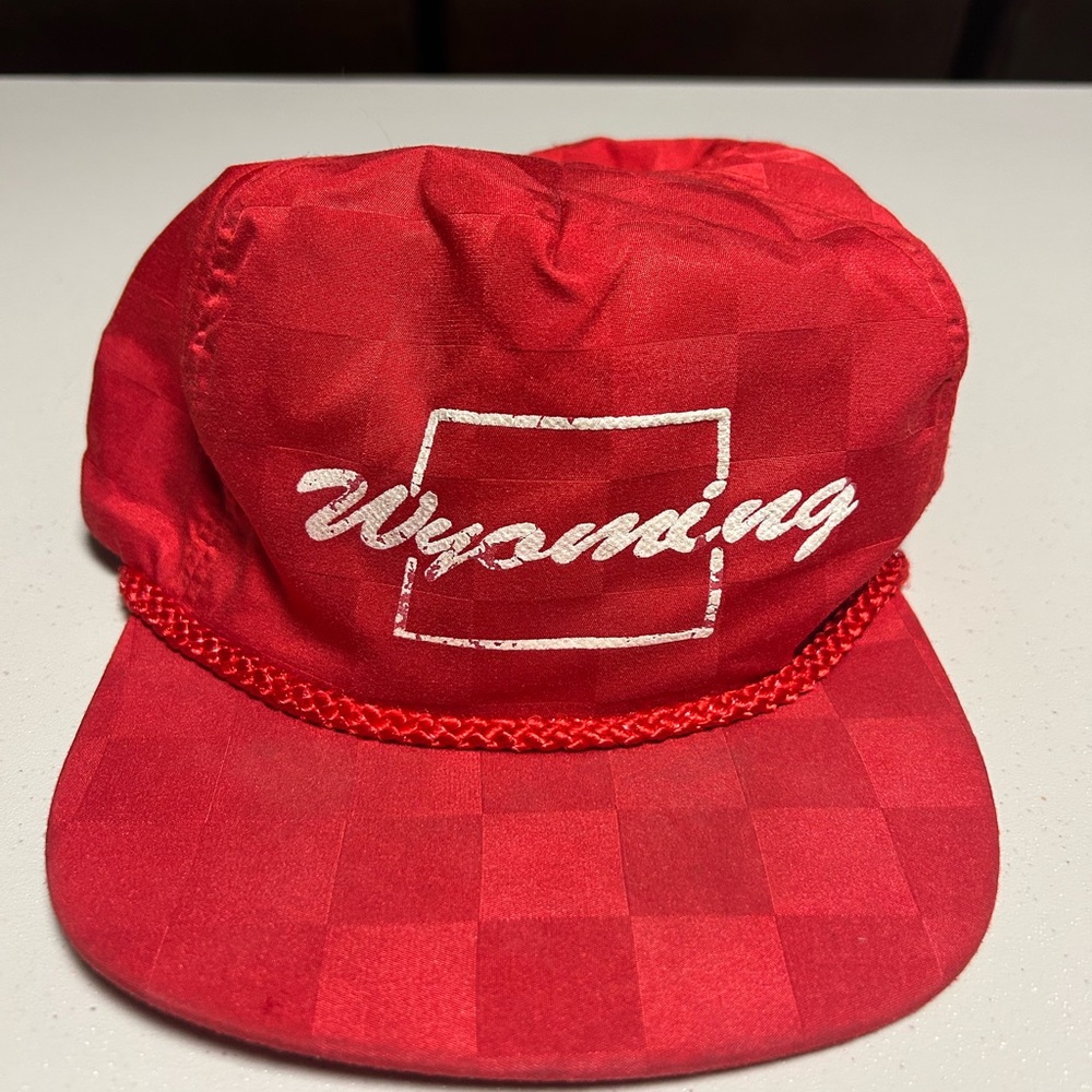 Vintage Wyoming Zip Strapback Red Checkerboard Pattern